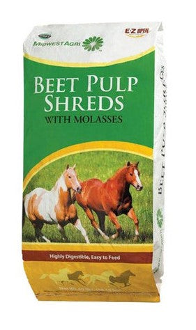 Beet pulp shreds are fibrous flakes from sugar beets after the sugar extraction process.  It is dried to reduce the water content to approximately 9%.  Sugar beet pulp fiber is low-cost, highly digestible, and an extremely palatable feed in a form that is considered less dusty than hay.