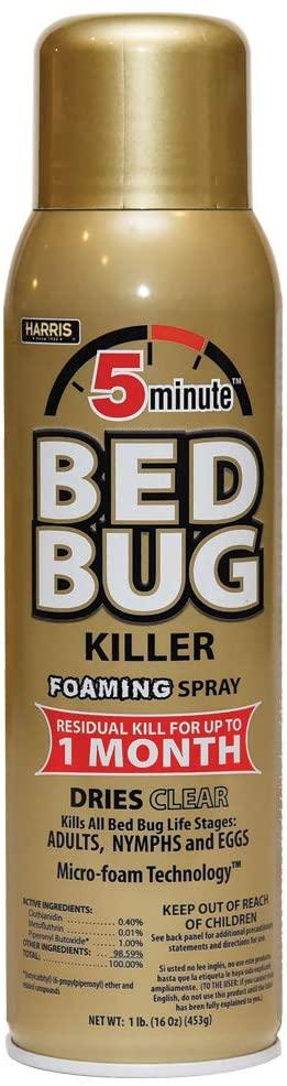 Harris 5 Minute Bed Bug Killer kills bed bugs in just 5 minutes after contact. The unique foaming action reaches deep into cracks and crevices where bed bugs hide. Patent pending technology with long residual kill. This bed bug spray is EPA registered and is a Harris exclusive on the retail market. 