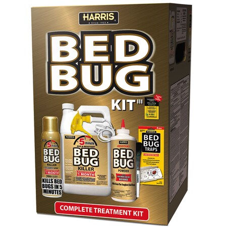 Harris bed bug value kit, bed posts, box springs, carpets, mattresses, linens usage location, includes: (1) bed bug detection traps, (1) 32 ounces bed bug killer spray, (1) 3 ounces egg kill, (1) 8 ounces diatomaceous earth bed bug killer