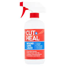 Cut Heal Multi+Care Liquid Wound Spray is the most comprehensive protective dressing for minor cuts, skin irritations and abrasions.  Recommended for small cuts and skin irritations First aid for domestic pets 16 oz. liquid wound spray Ingredients: Crude Fish Oil, Raw Linseed Oil, Tea Tree Oil, Balsam of Fir.