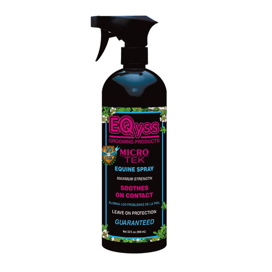 EQyss Micro-Tek Equine Spray is an easy to use spray which helps to stop scratching, itching, biting or rubbing irritated skin including sweet itch as well as providing a healthy environment for healing. Lightly mist the affected areas, the non-slip formulation means that it can be used on the saddle area.