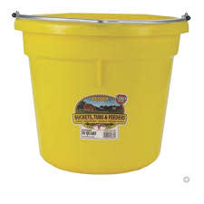 Virtually indestructible bucket, ideal for feeding, watering, and many other stable and barn chores. Molded of polyethylene resin with superior warp, impact and crack resistance. Flat back design can be hung in the stall or on fence. Heavy-duty wire handle for hanging.